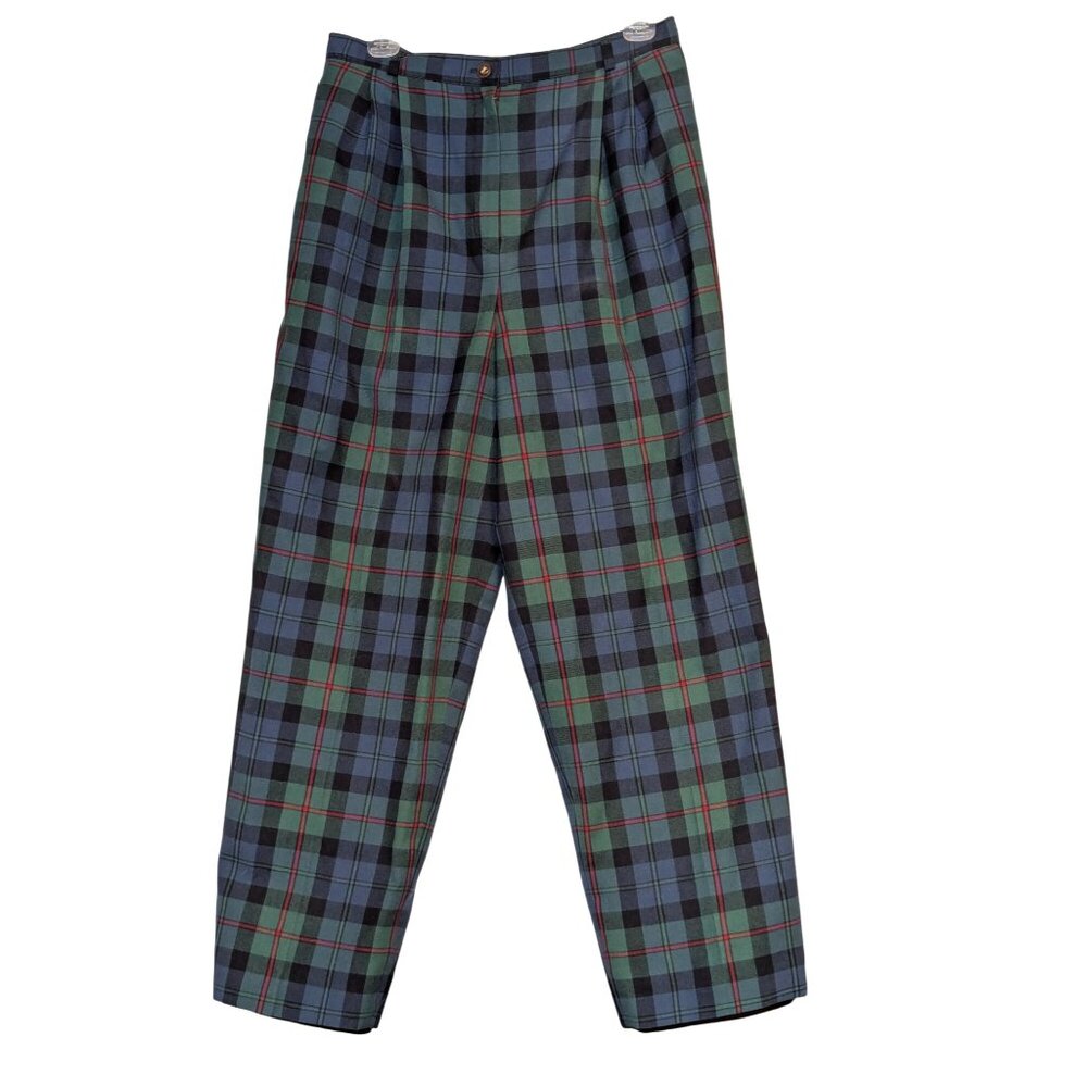 Vintage Harvé Benard Wool Tartan Plaid Pants Petite Green & Blue sz 12